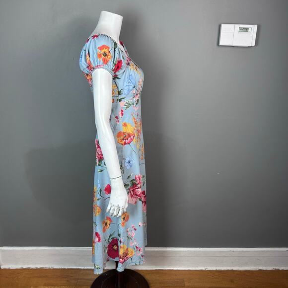 ASTR dress XS floral Milkmaid empire waist pixie blue cottagecore puff sleeve - Picture 5 of 10